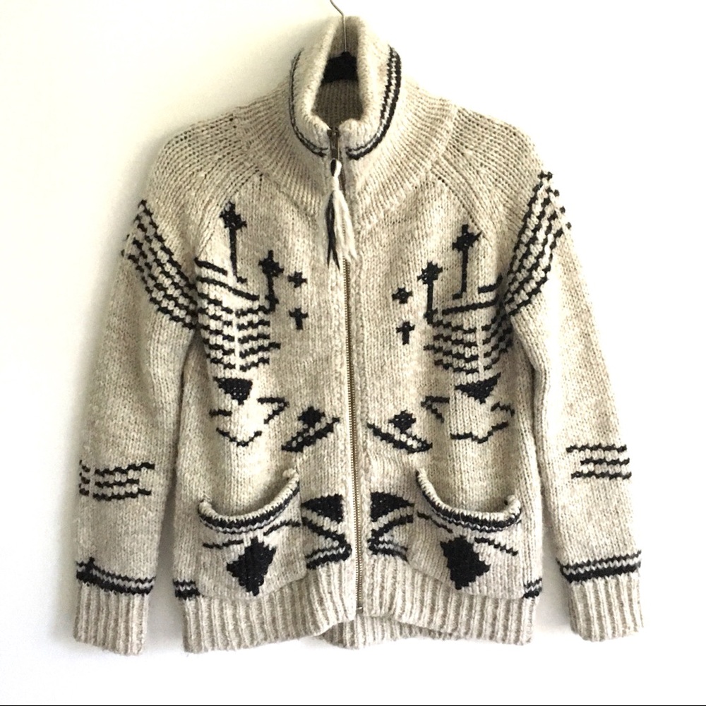 ARITZIA Wilfred Free Front Zip Aztec Wool Cardigan